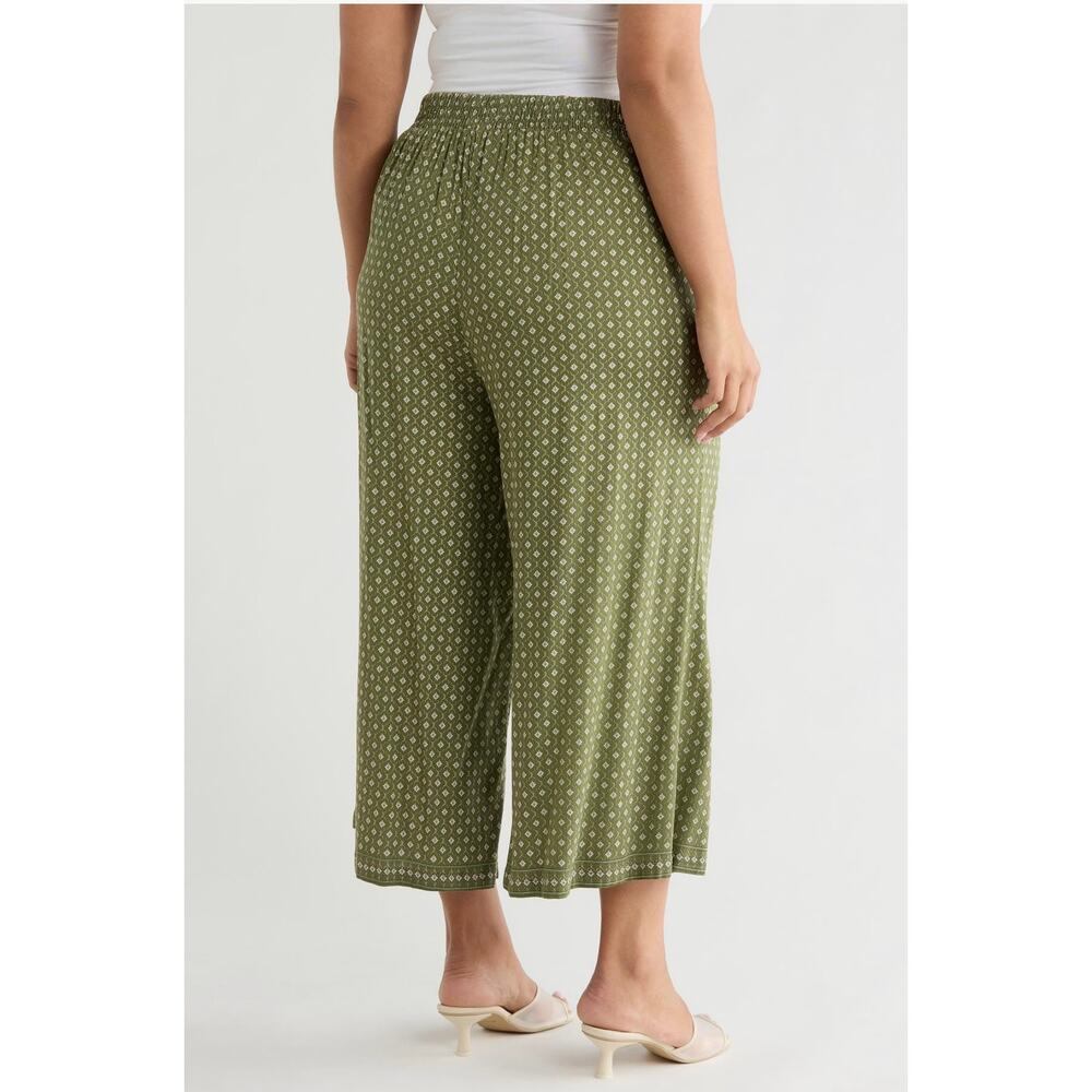 Max Studio London Wide Leg Pants 2X Green Floral Pull On NWT - Picture 2 of 10